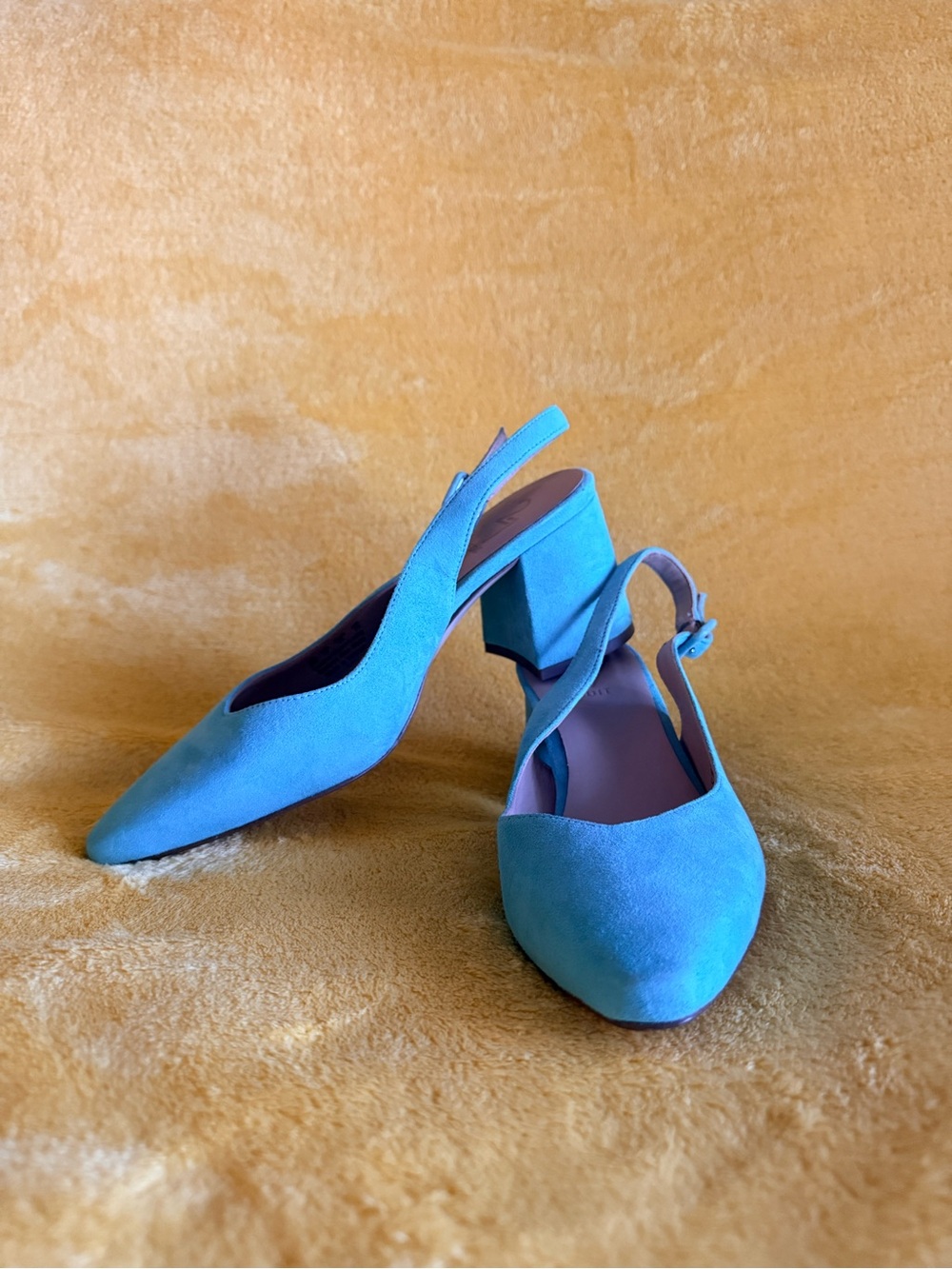 Teal Suede Slingback Block Heel Pumps